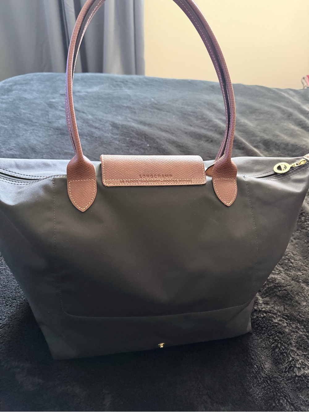 Longchamp Le Pliage Original M Tote in Black with Brown Trim - Picture 4 of 5